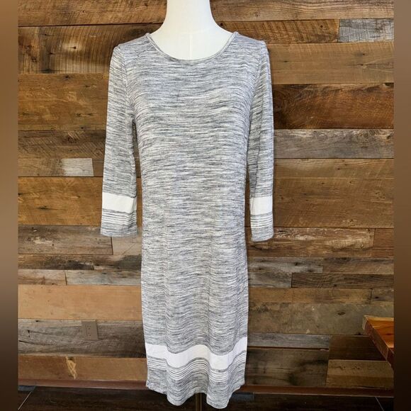 The Hilary Radley striped sweater dress grey/white 3/4 Sleeve Dress sz M - Picture 1 of 14